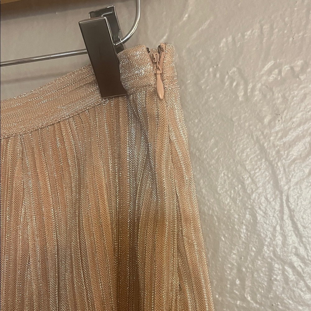 Anthropologie Maeve Elegant Metallic Gold Pleated Swing Style Skirt X Small - Picture 5 of 6